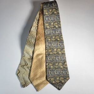Bill Blass Calvin Klein and Structure green and gold silk tie lot of 3